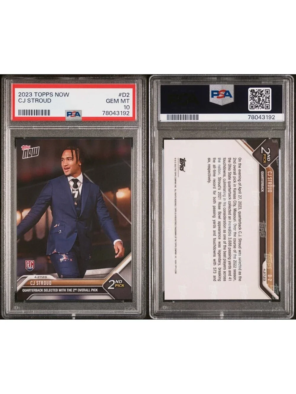 2023 Topps Now Draft CJ Stroud #D-2 Rookie Card (RC) Texans PSA 10